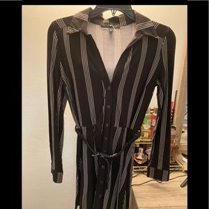 Black and white striped long sleeve dress